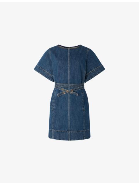 soeur Eclair Belted Denim Mini Dress