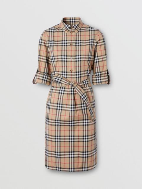 Burberry Vintage Check Stretch Cotton Tie-waist Shirt Dress