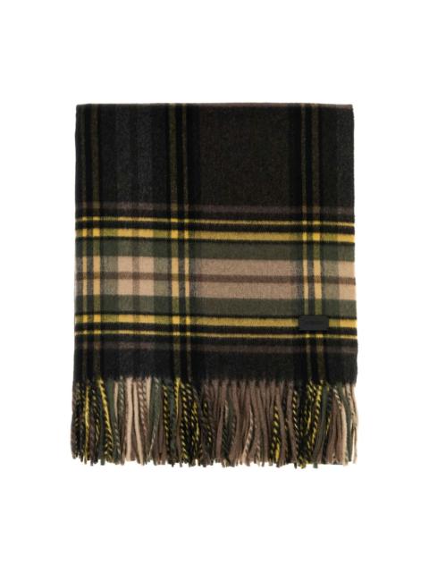 SAINT LAURENT checked fringed scarf