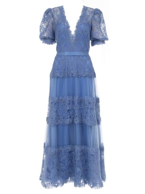TADASHI SHOJI Women's Corded Lace V-Neck Midi-Dress - Powder Blue