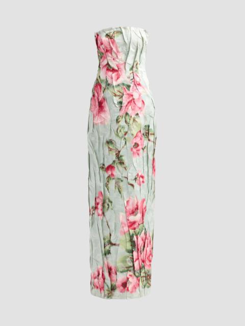 Oscar de la Renta Women's Floral Chine Fil Coupe Jacquard Strapless Gown - Sage