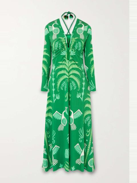+ NET SUSTAIN Spiral Nebulas embellished printed stretch-jersey midi dress