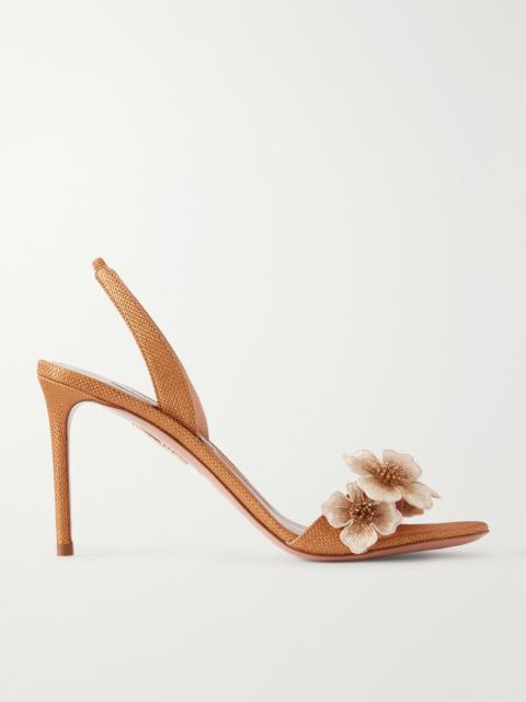 AQUAZZURA Passionflower 85 Embellished Raffia Slingback Sandals