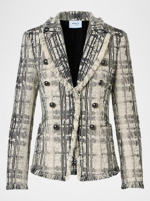 AKRIS Fringed Boucle Tweed Double-Breasted Blazer