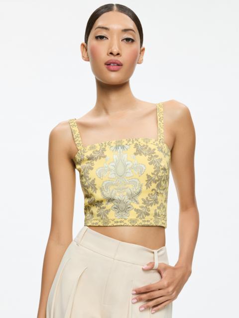 Alice + Olivia SASHA LACE UP BACK CROPPED TOP