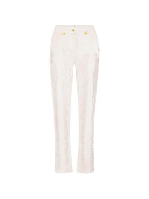 ELISABETTA FRANCHI distressed fringed palazzo jeans