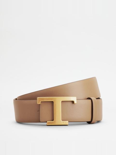 T TIMELESS REVERSIBLE BELT IN LEATHER - NATURAL, BROWN