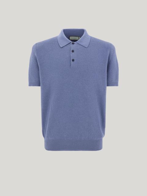 Canali SHORT-SLEEVED AIR FORCE BLUE MICRO COTTON JACQUARD POLO SHIRT