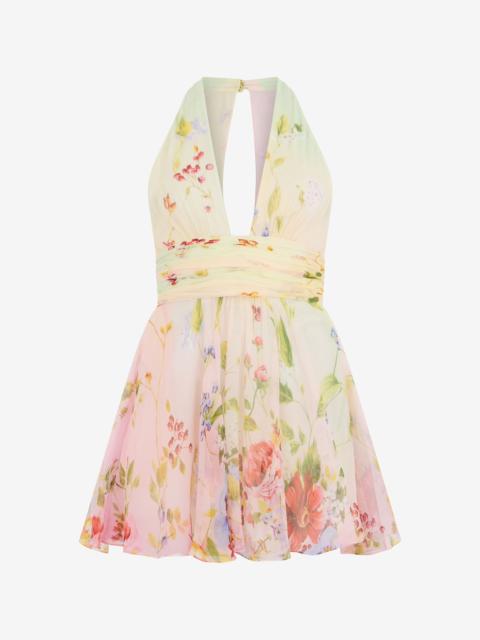 Roberto Cavalli Chiffon Mini Dress with Miami Flowers Print