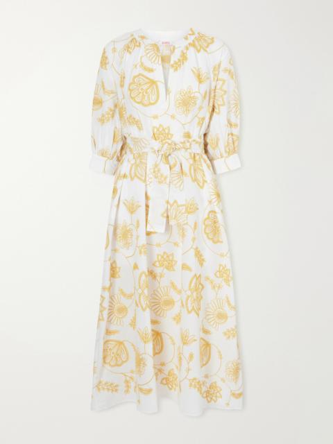 ERES Sari Anjana Belted Embroidered Cotton-blend Midi Dress