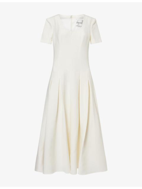 ROLAND MOURET Scoop-Neck Pleated Wool-And-Silk Midi Dress