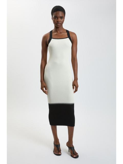 KAREN MILLEN Block Colour Racked Rib Knitted Sleeveless Midi Dress