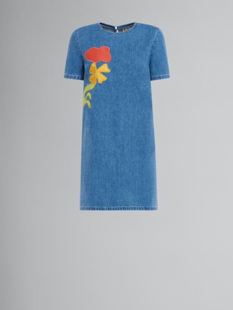 Marni MARNI X NO VACANCY INN - BLUE CHAMBRAY SHORT DRESS WITH EMBROIDERY