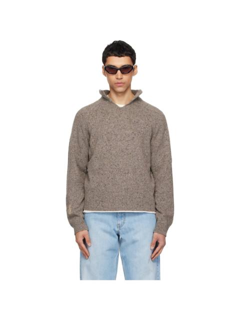 ERL Taupe Slit Neck Sweater