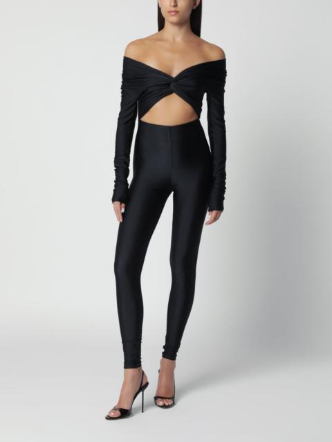 THE ANDAMANE Black Kendall jumpsuit in glossy stretch lycra