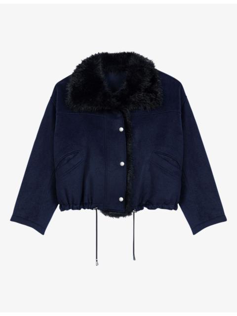 maje Double-Faced Contrast-Collar Wool-Blend Coat
