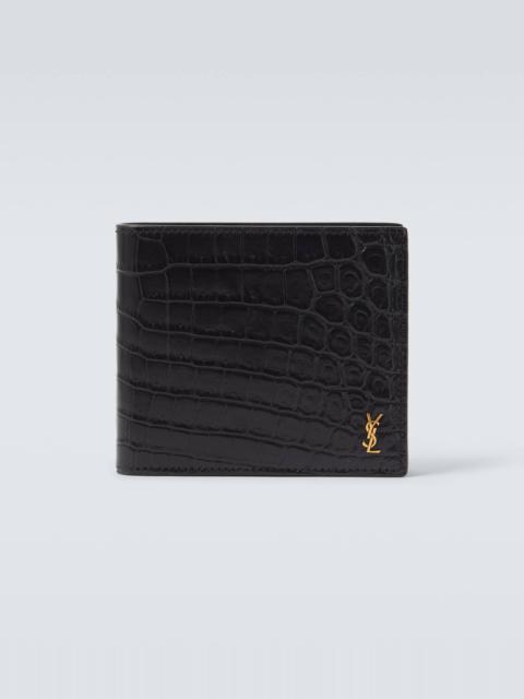 SAINT LAURENT Croc-effect leather wallet