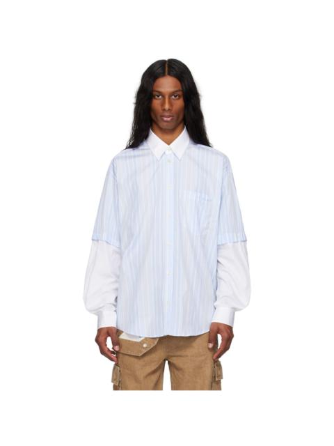 le PÈRE Blue & White Detached Sleeve Button Down Shirt