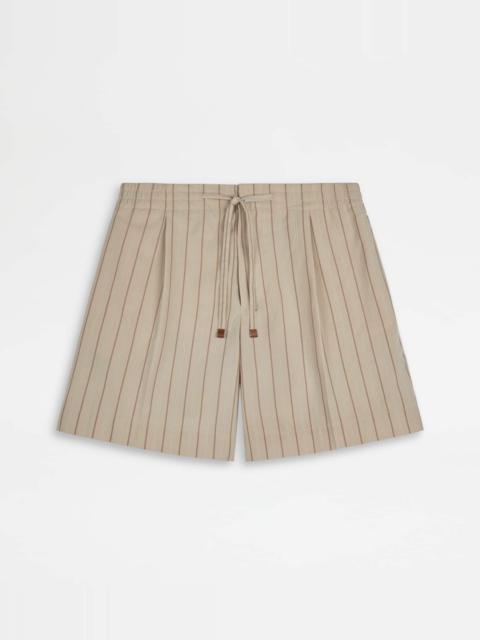 Tod's SHORT IN STRIPED SILK - BEIGE