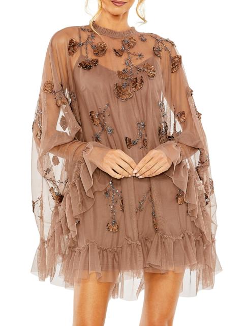 MAC DUGGAL Women's Mac Embellished Mesh A-Line Minidress - Chocolate