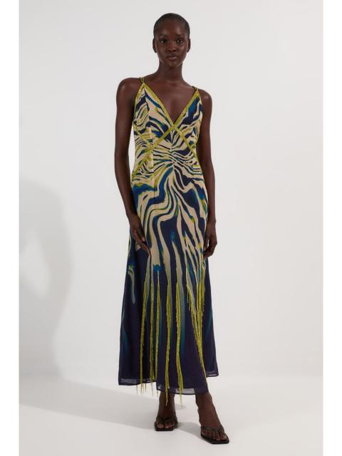KAREN MILLEN Animal Print Georgette Embellished Strappy Woven Maxi Dress