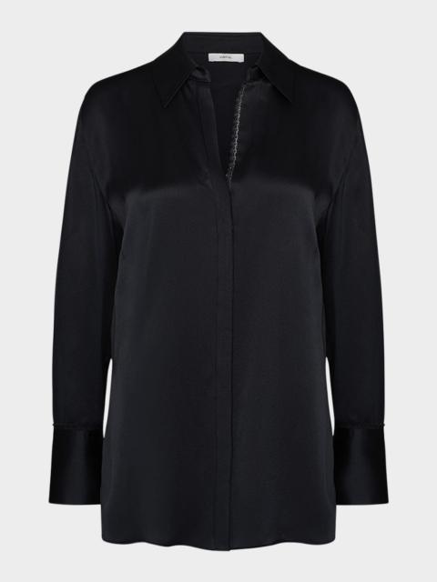 Vince Lace-Trim Silk Relaxed Shirt