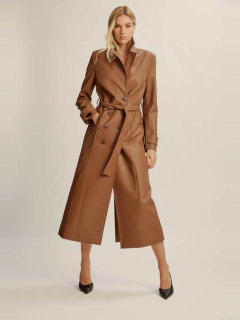 BARDOT Vegan Leather Longline Coat In Chestnut
