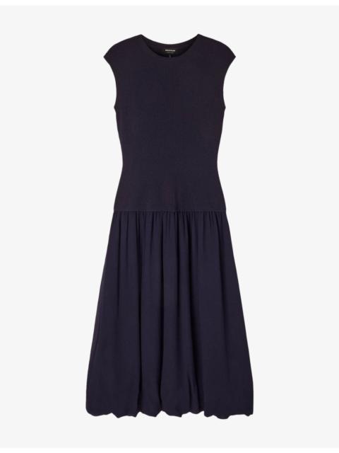 WHISTLES Crewneck Bubble-Hem Stretch-Knit Midi Dress