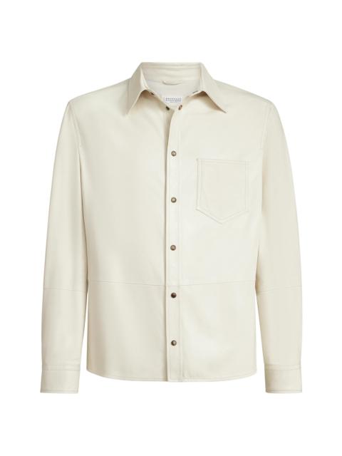Brunello Cucinelli Men's Calfskin Overshirt - Ivory