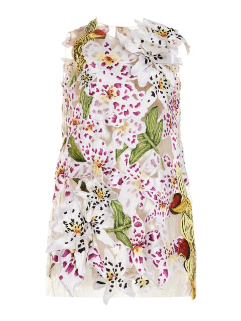 Oscar de la Renta Sleeveless Threadwrk Embroidered Shift Dress multi