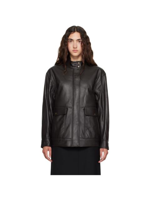 Tonywack Brown High-Neck Leather Zip Jacket