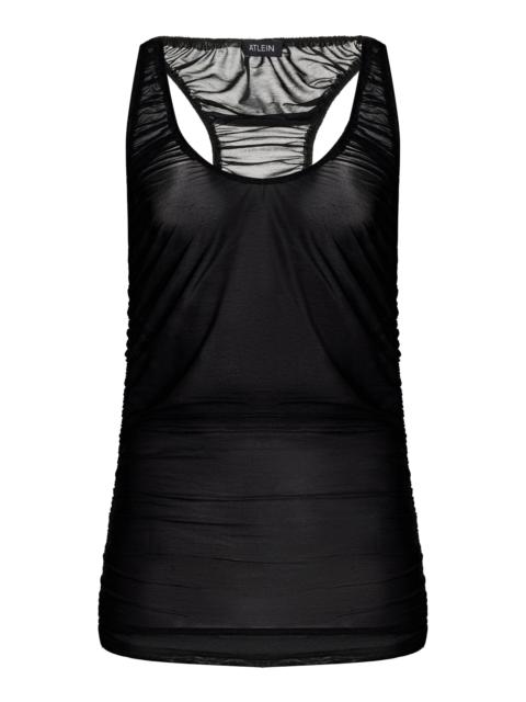 ATLEIN Ruched Fine-Knit Tank Top black