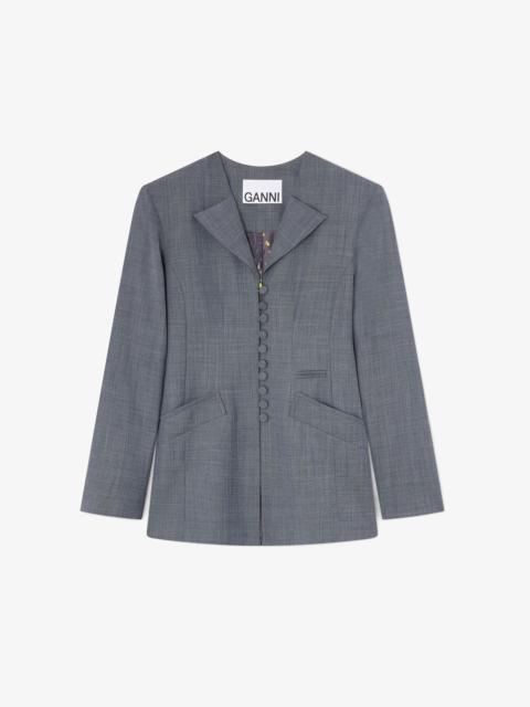 GANNI BLAZER IN GREY WOOL MELANGE