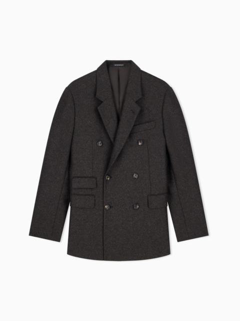 EMPORIO ARMANI TAILORED DOUBLE-BREASTED BLAZER IN COMPACT WOOL FLANNEL