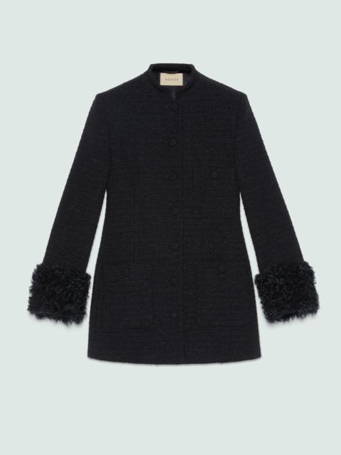 GUCCI Tweed wool jacket with faux fur cuffs