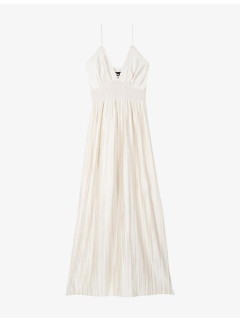 The Kooples V-Neck Shirred-Waist Woven Maxi Dress