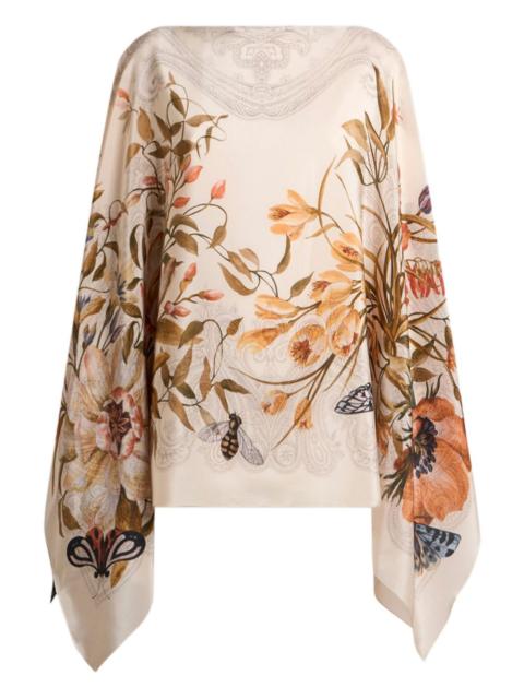 Etro floral-print silk poncho top