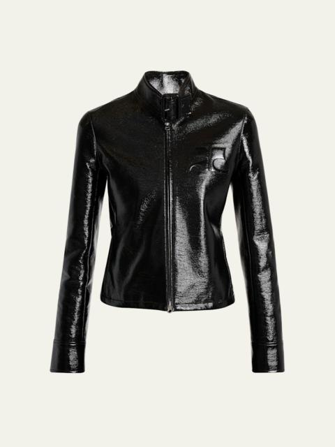 courrèges Buckle-Collar Shiny Vinyl Zipped Jacket
