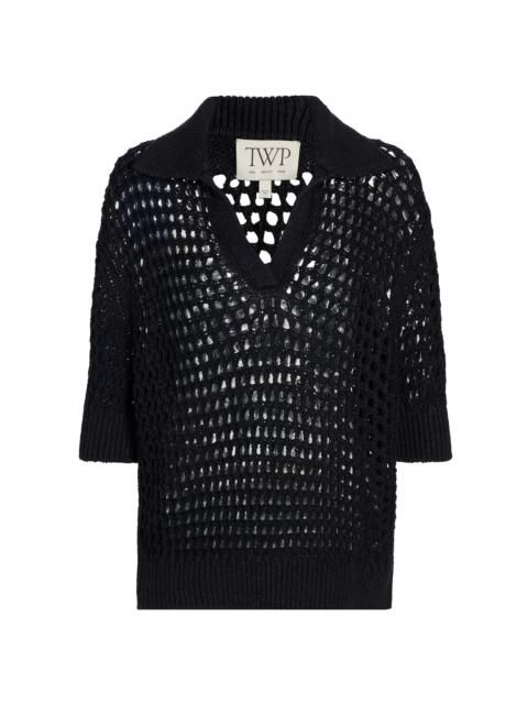 TWP Women's Unspoken Truth Linen-Silk Polo Sweater - Night Sky