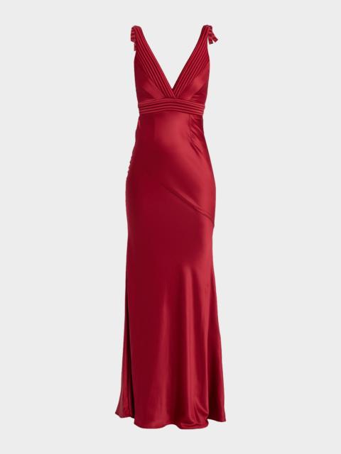 ZHIVAGO Beloved Deep V-Neck Stretch Satin Gown