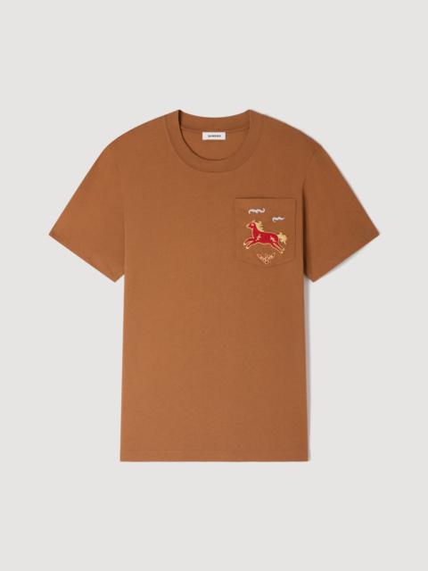 Sandro EMBROIDERED HORSE COTTON T-SHIRT