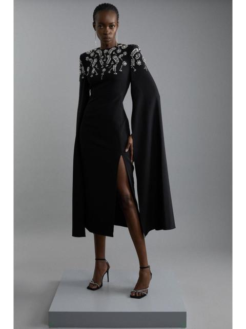 KAREN MILLEN Compact Stretch Viscose Crystal Embellished Cape Maxi Dress