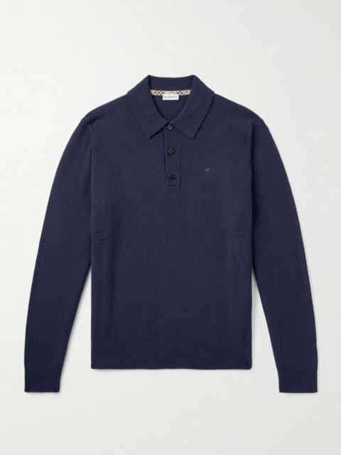 Burberry Slim-Fit Logo-Embroidered Cashmere Polo Shirt Navy