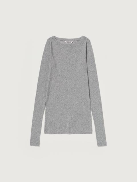 AURALEE SUPER HIGH GAUGE SHEER RIB WIDE-NECK L/S TEE