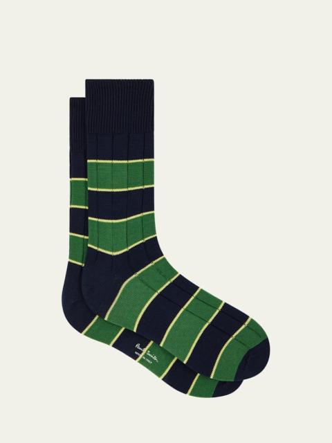 Paul Smith Men's Kennedy Contrast-Stripe Crew Socks
