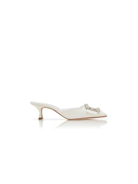 Cream Crepe de Chine Jewel Buckle Mules