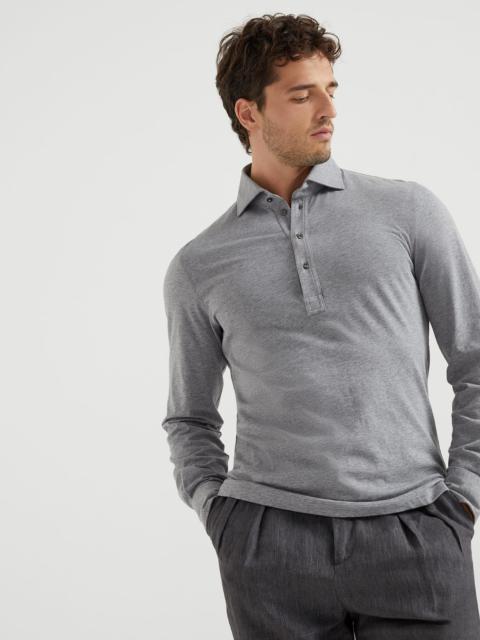Brunello Cucinelli Cotton jersey long sleeve polo with shirt-style collar
