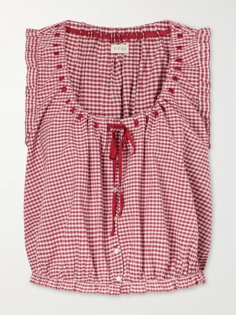 DÔEN Traveler Gathered Checked Organic Cotton Blouse