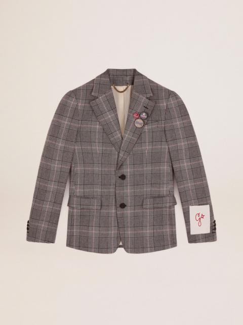 Golden Goose Men’s Golden Collection single-breasted blazer in gray and white Prince of Wales check