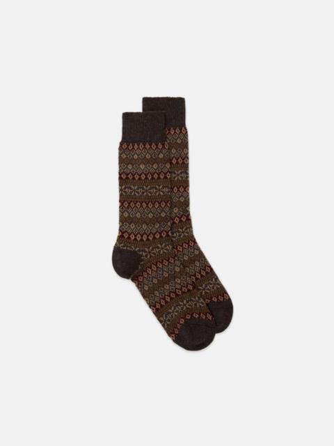 J. PRESS DARK BROWN FAIR ISLE CASHMERE SOCKS